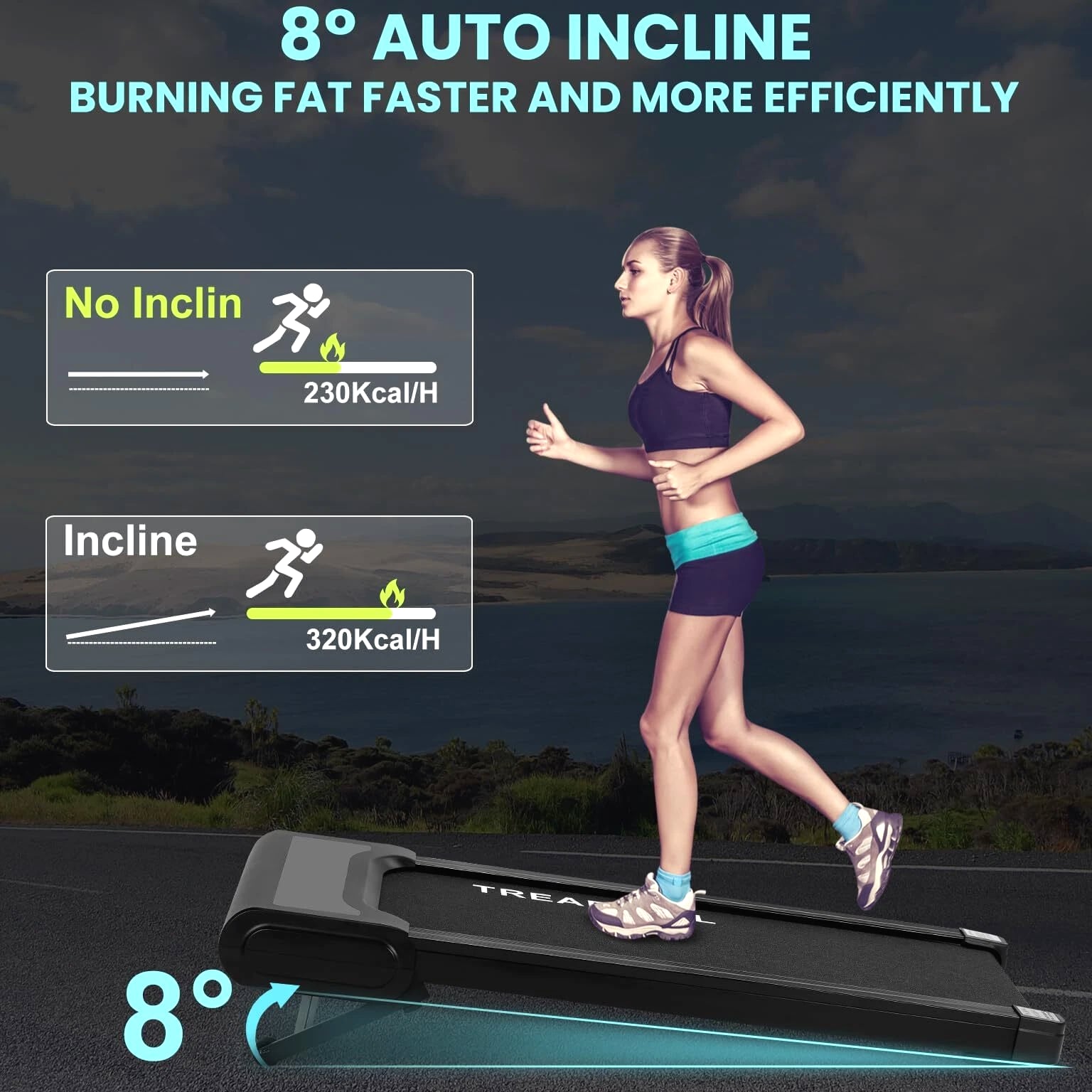 Walking Pad, Under 2.5HP Low-Noise Desk Treadmill, Auto Incline Walking Pad, Home