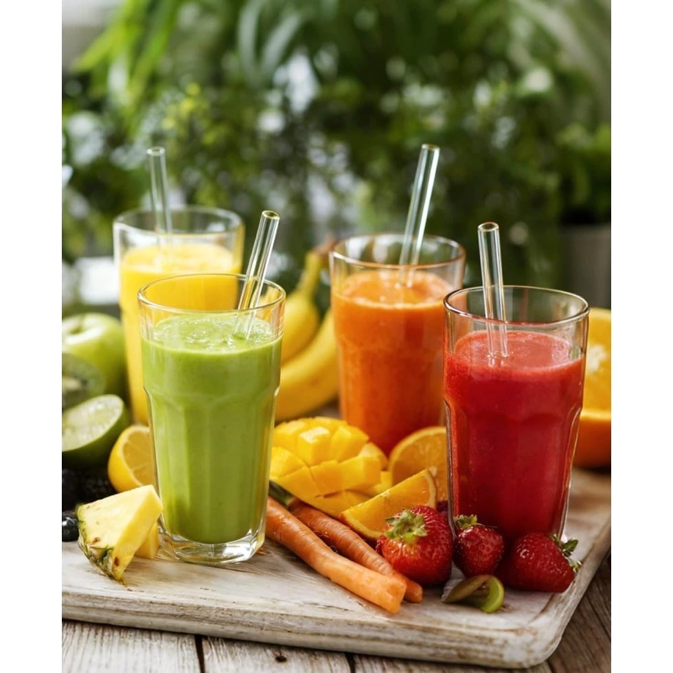 Reusable Clear Glass Drinking Straws 18 Pack: 8 Straight & 6 Bent 10mm x 8.5