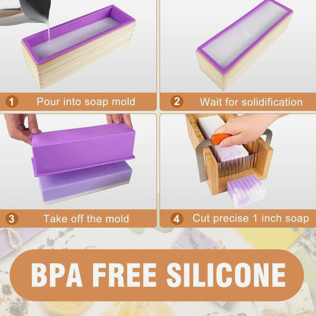 Rectangular Silicone Soap Mold 42oz Kit with Stainless Steel Cutters & Scraper