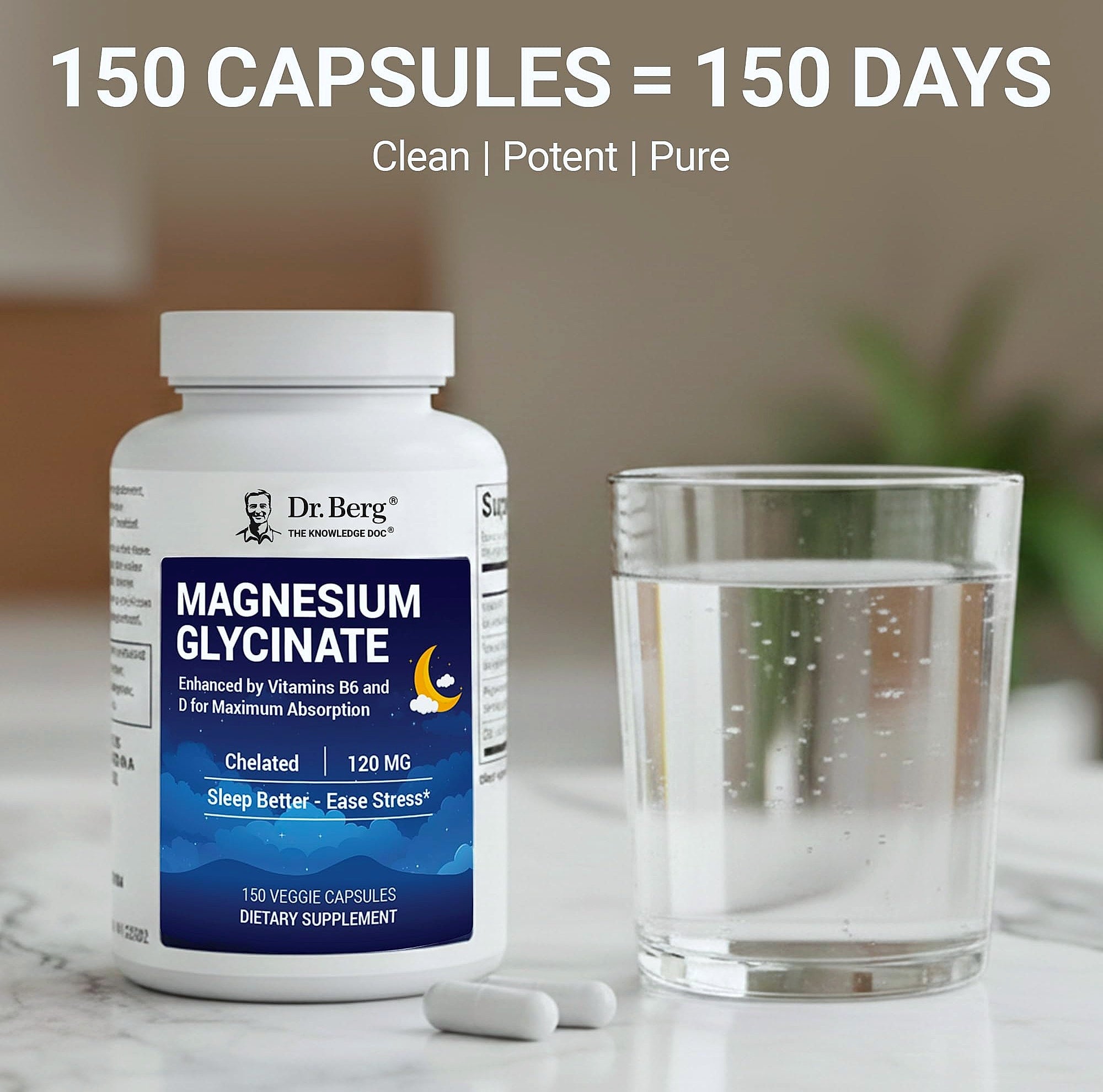 Dr. Berg Magnesium Glycinate 150ct Sleep Support Supplement
