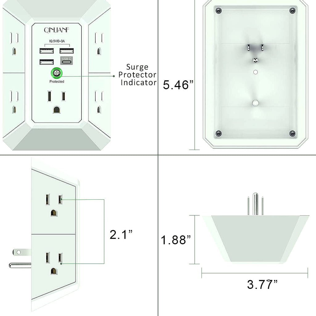 QINLIANF 5 Outlet Wall Charger with 4 USB Ports