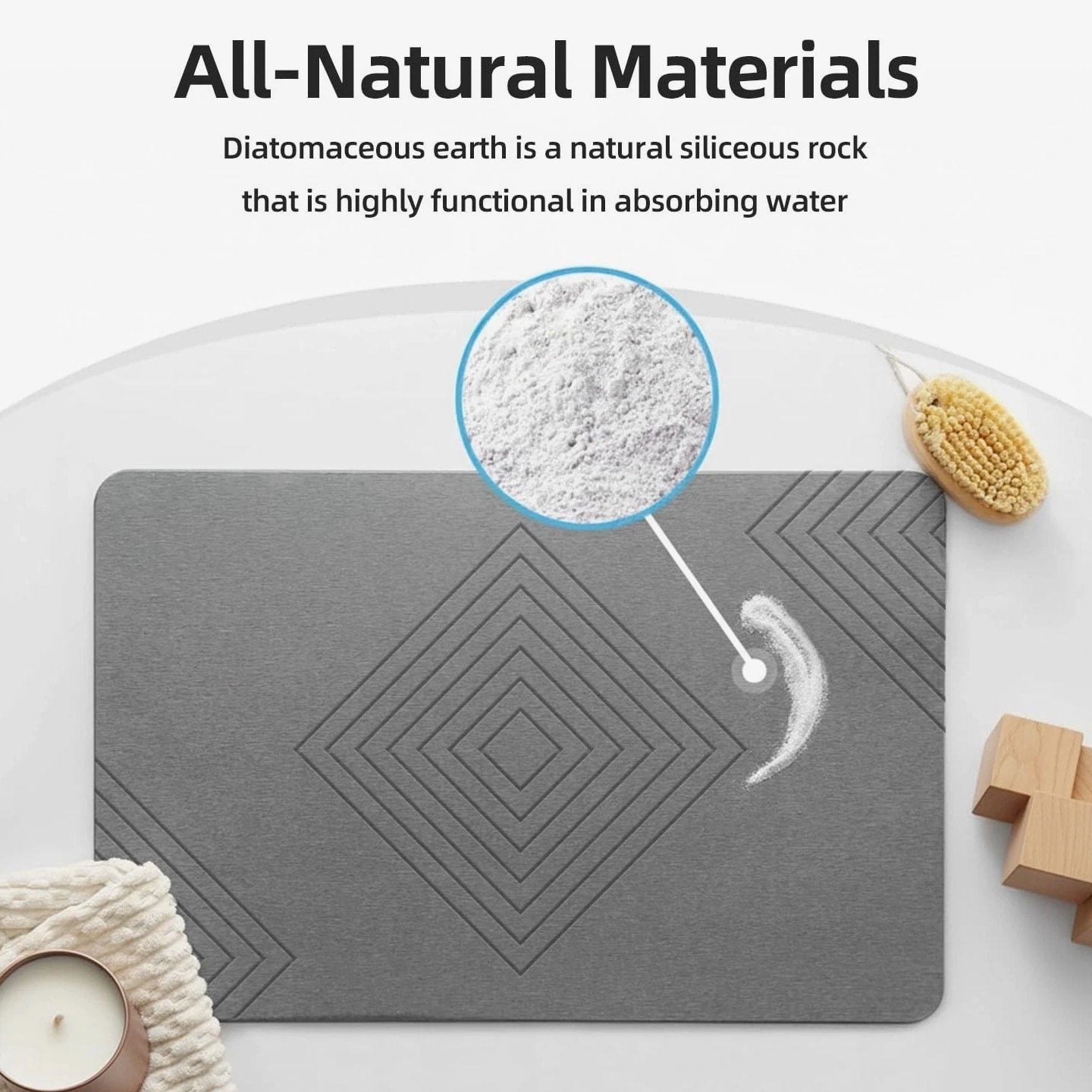 BIOIWGY Diatomite Stone Bath Mat - Fast Drying, Non-Slip Shower Mat, Super Absor