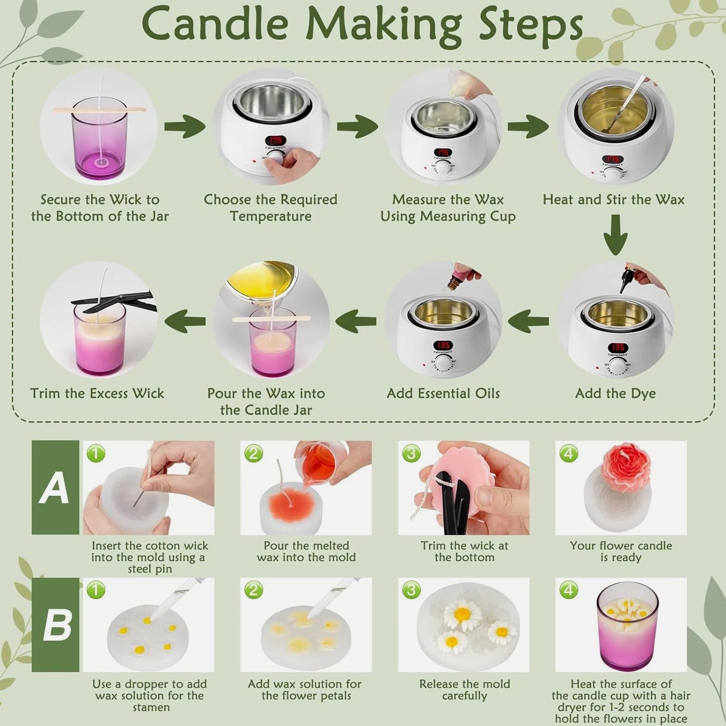 Candle Making Kit for Adults Beginners – 1200G Soy Wax, Digital Wax Melter Pot,
