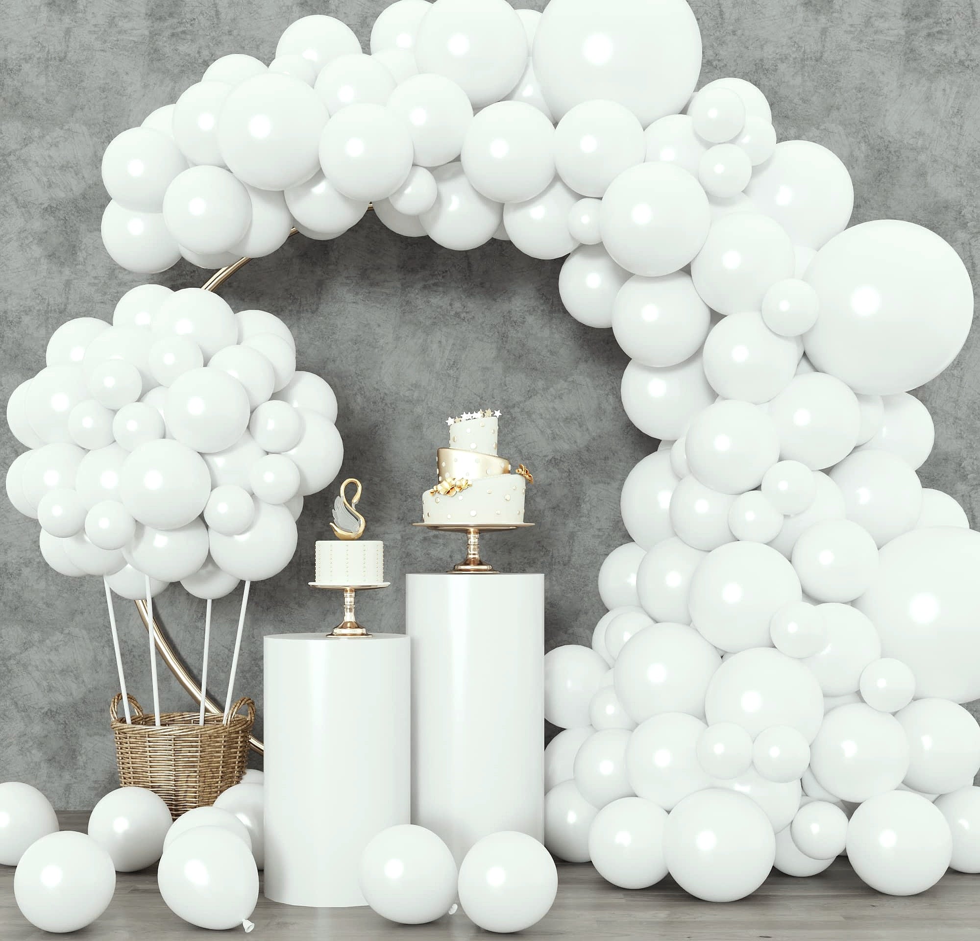 Rubfac White Latex Balloons 129pc Garland Arch Kit
