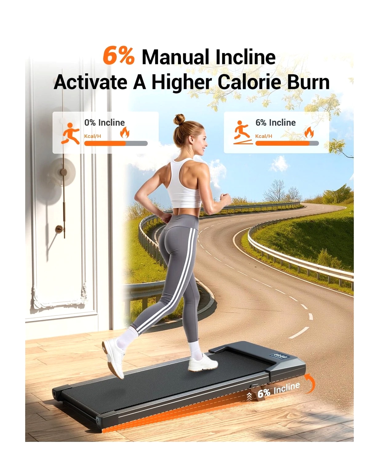 Walking Pad with 6% Incline, 300LBS Capacity Under Desk Treadmill for Home Office