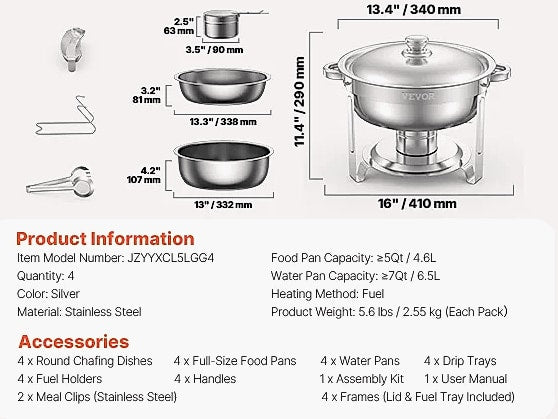 SucceBuy 4-Pack Chafing Dish Buffet Set Stainless Steel