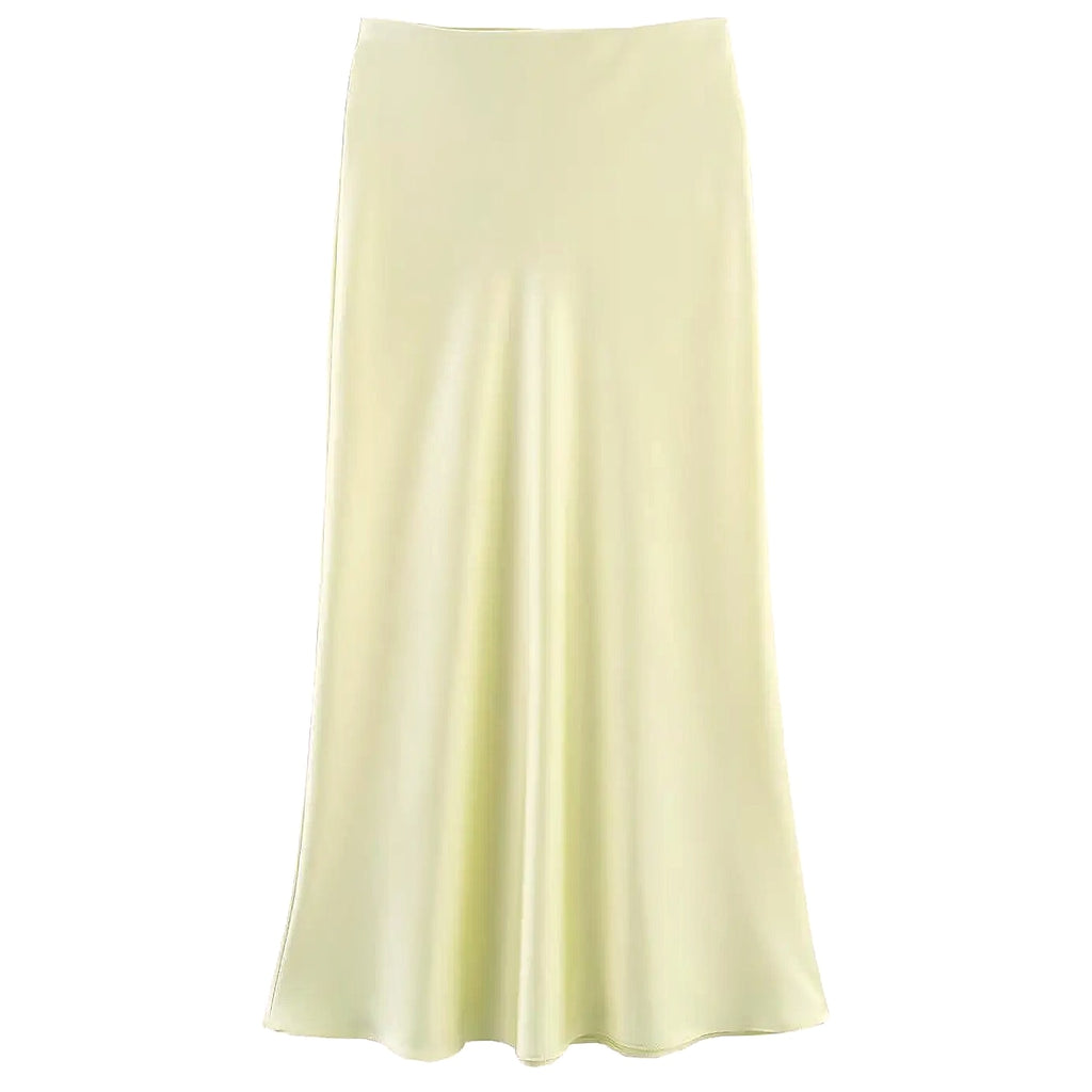 Willshela Women's Satin Pleated Midi Skirt Elastic Waist