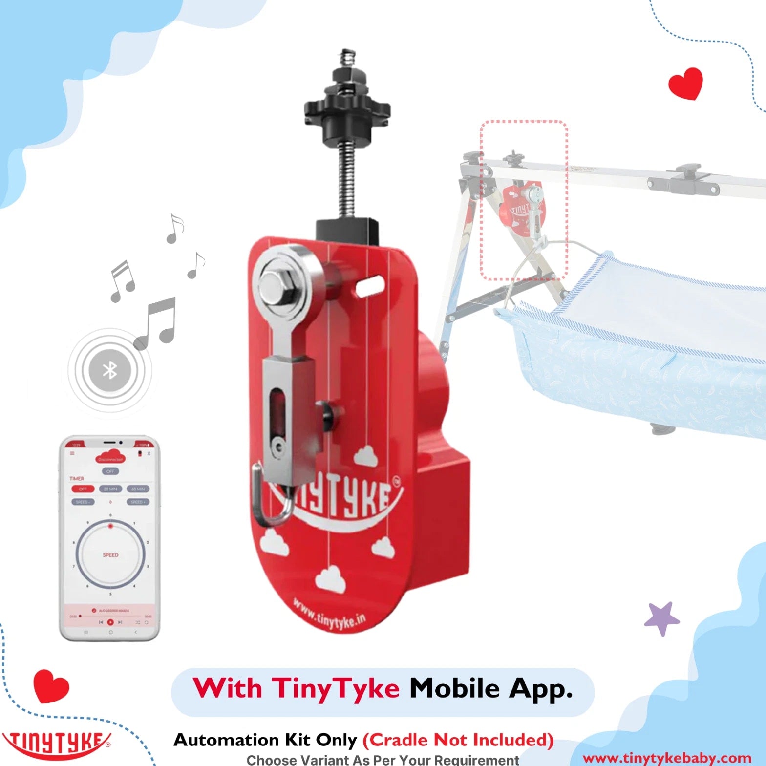 TinyTyke Baby Cradle Automation Kit with Mobile App | Automatic Swing Control