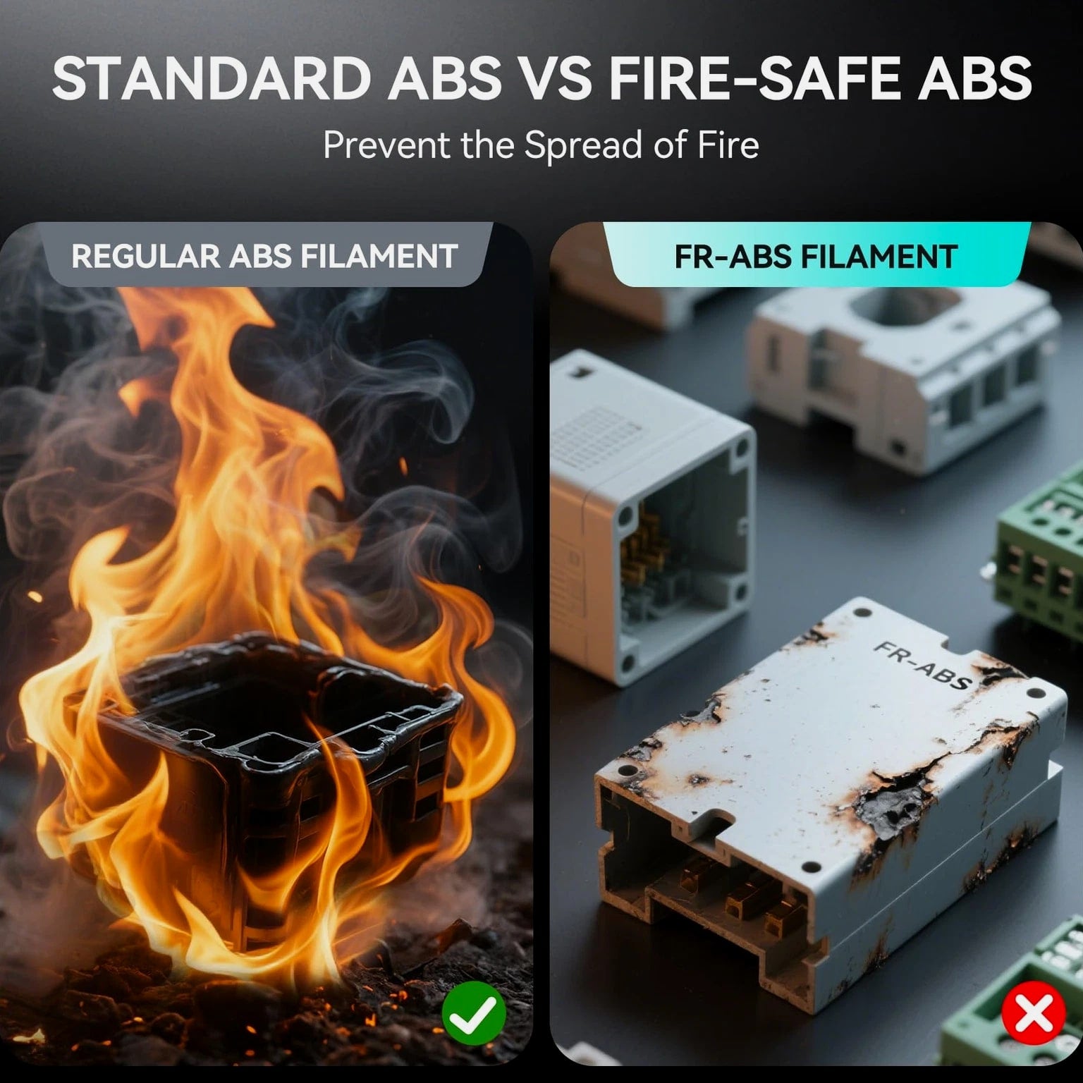 FR-ABS 3D Filament 1.75mm 1KG, UL94 V0 Fireproof Material, Tough & Durable...