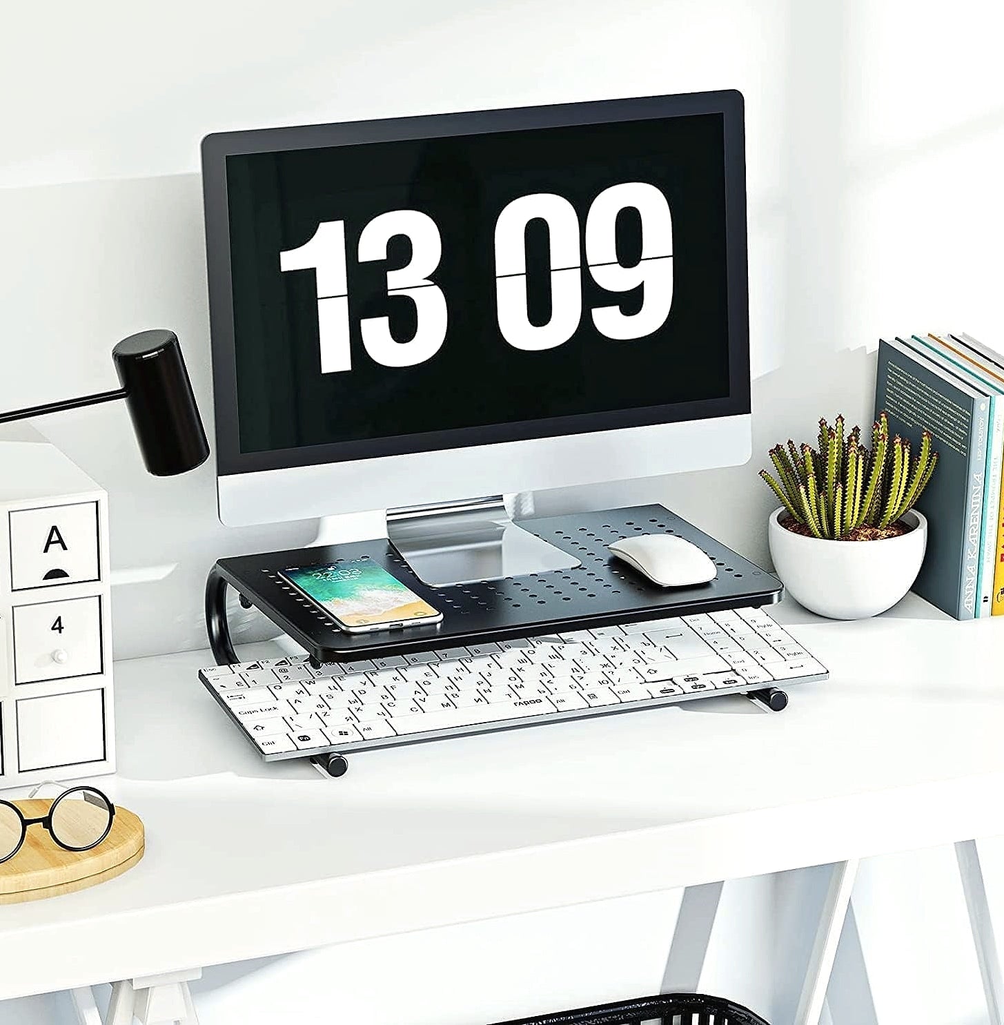HUANUO Monitor Riser Desk Organizer with Vented Laptop Shelf