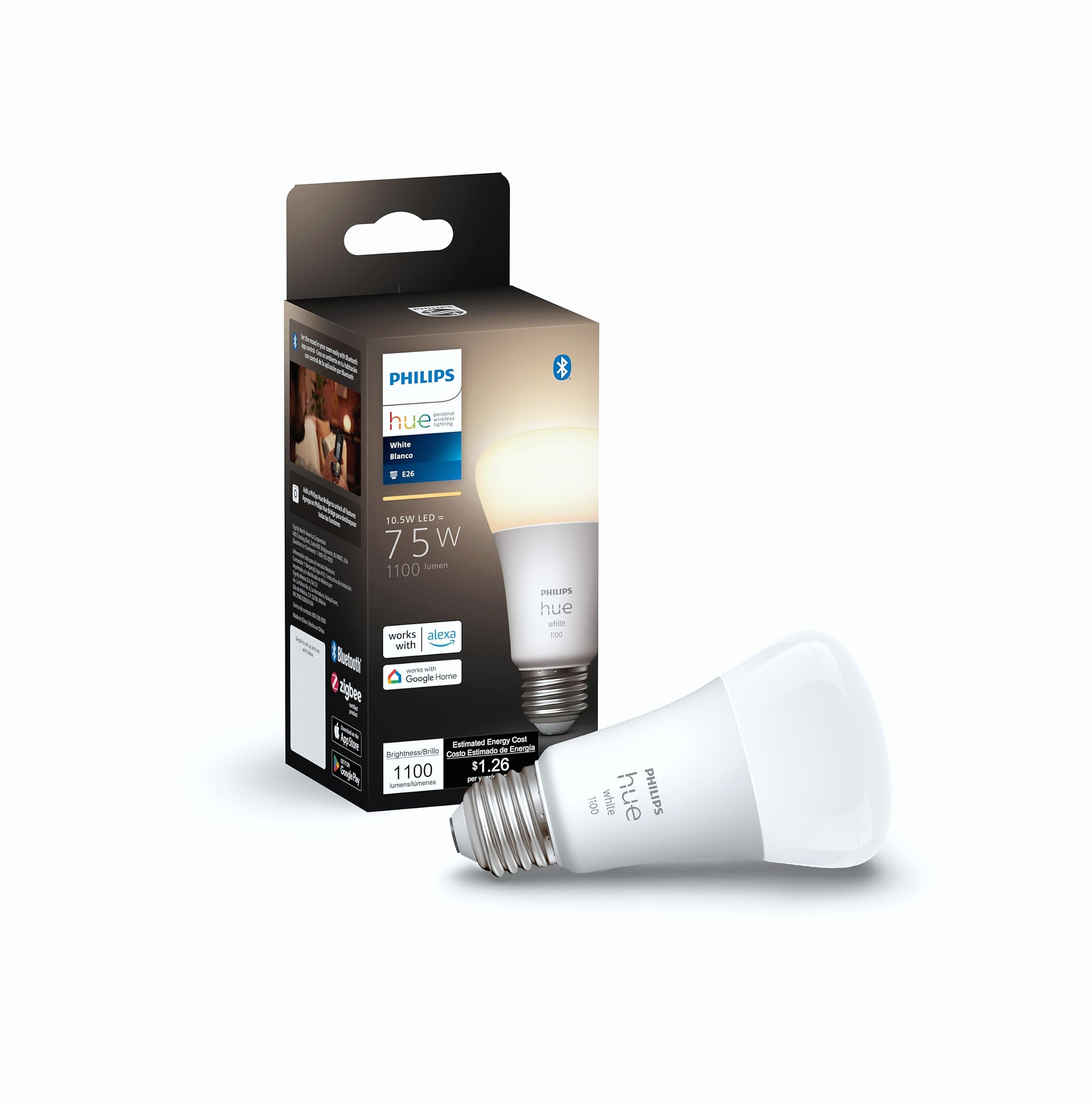 Philips Hue A19 75W Smart LED Bulb, Soft Warm White
