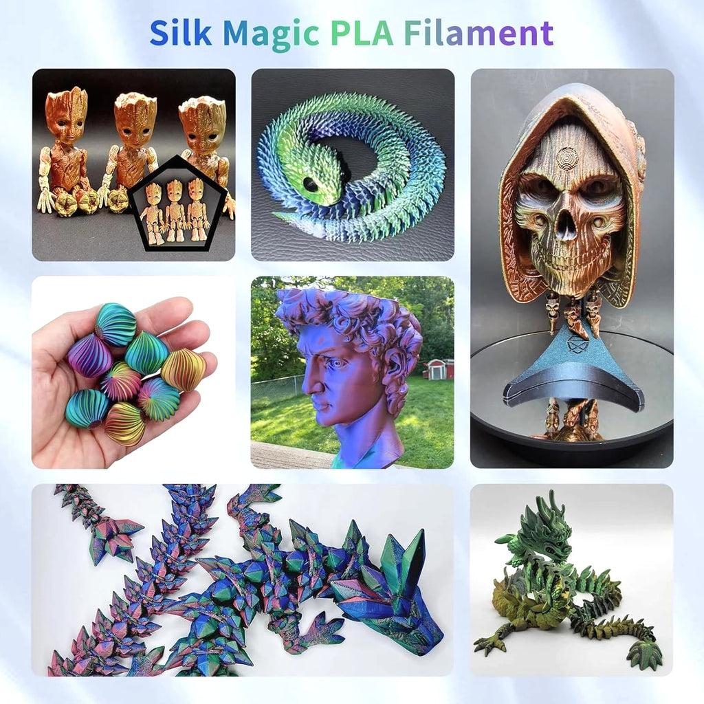 3D Printer Filament Silk PLA, Rainbow Color, 1.75Mm Tri-Color Filament 6 Pack