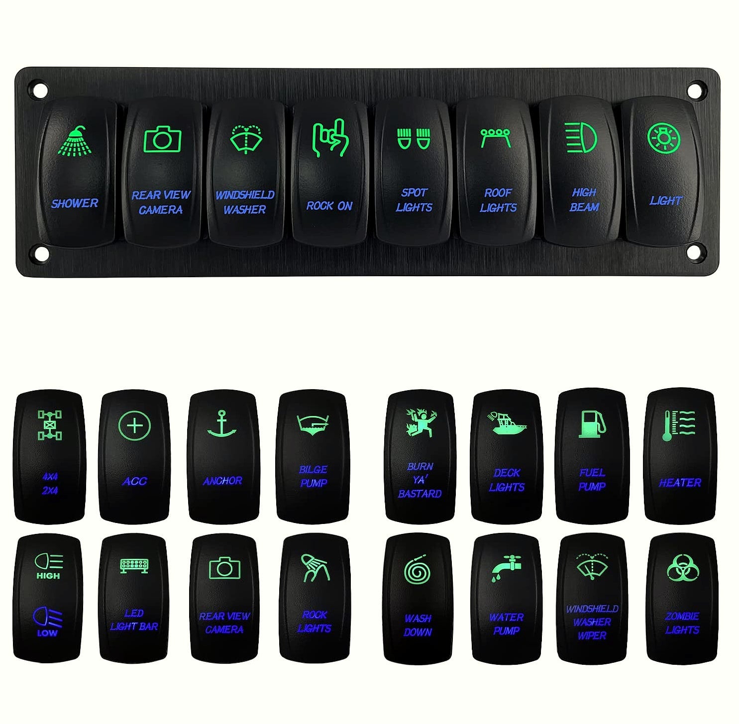 BACAUTOPARTS 8-Way Marine Switch Panel 12V/24V Rocker