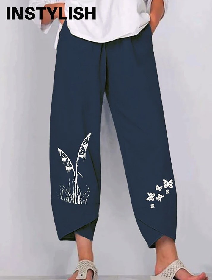 INSTYLISH Women Cotton Linen Harem Pants Wide Leg