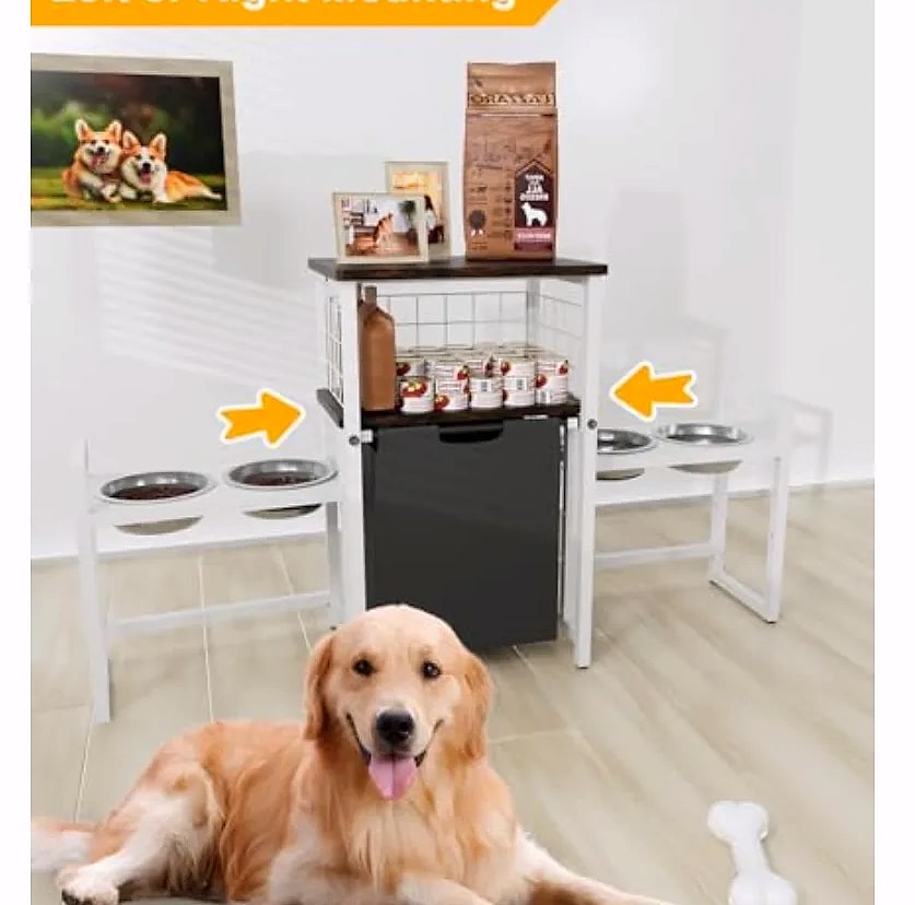 Elevated Dog Bowl Stand with Food Storage and Toy Basket