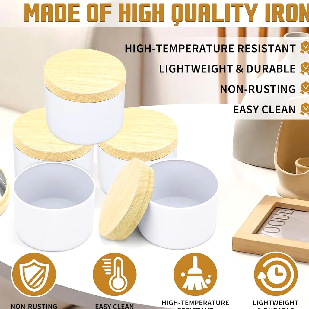 12 Pack 8 Oz Candle Jars with Metal Wood Grain Lids Empty Candle Making Container