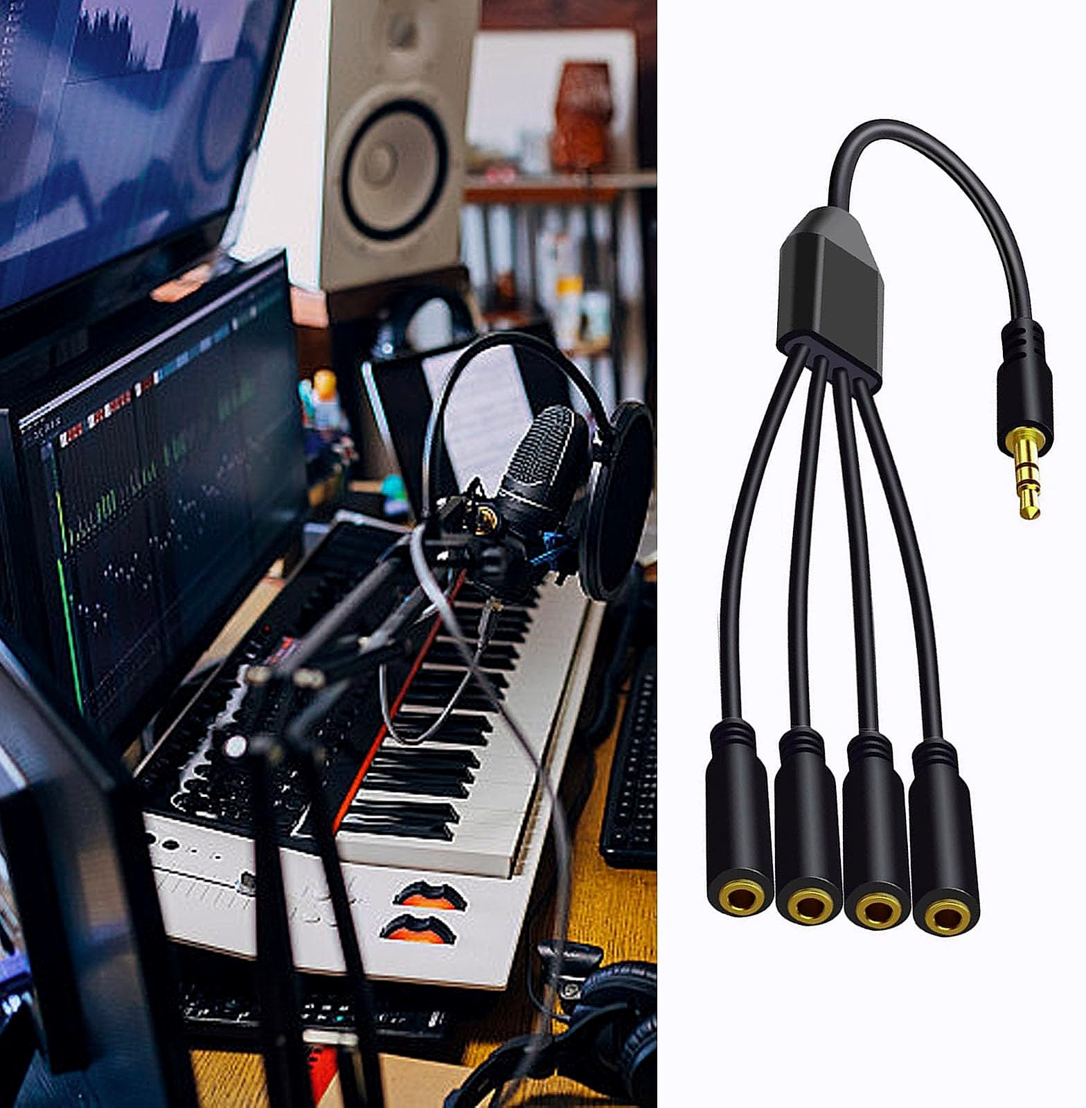 Qsvbeeqj 3.5mm AUX Splitter Cable 1 in 3/4/5/6 Out