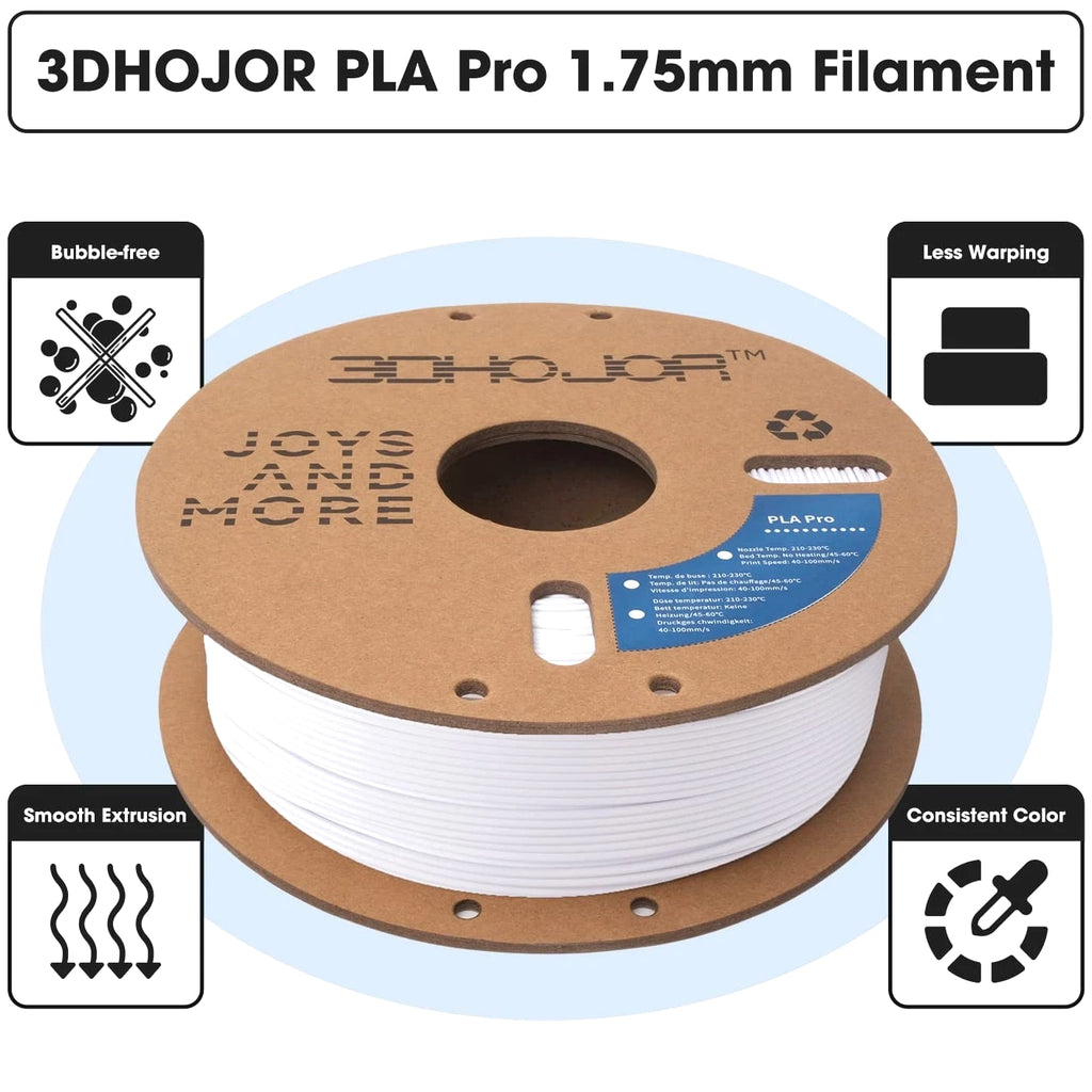 PLA Pro Filament 1.75mm, Cold White PLA Plus Filament, Odorless, Clog-Free 3D Printing