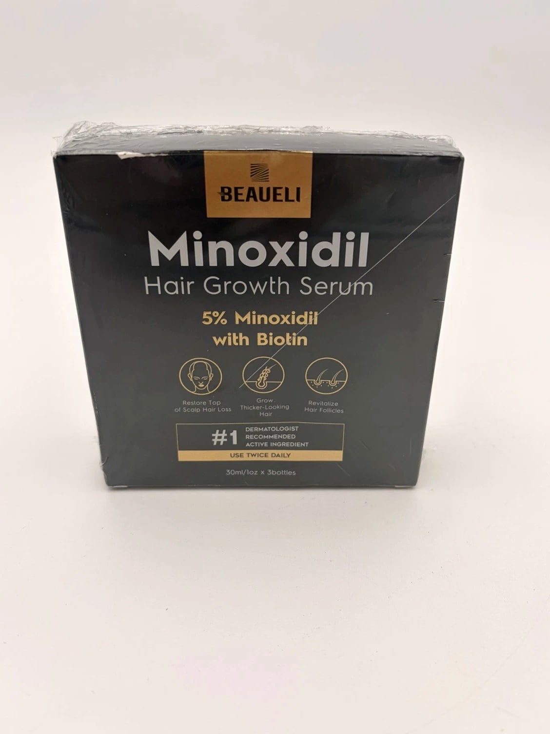 Beaueli 5% Minoxidil Hair Growth Serum with Biotin - 3 Pack 1 oz Each EXP 1/14/27