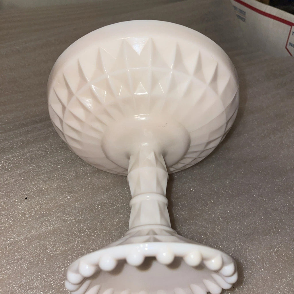 Jeanette Pink Milk Glass Vintage Pedestal Compote Windsor Pattern