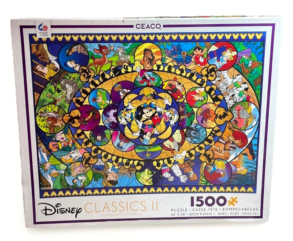 2019 Disney Stained Glass Classics II Ceaco 1500 Piece Jigsaw Puzzle 32” x 24”