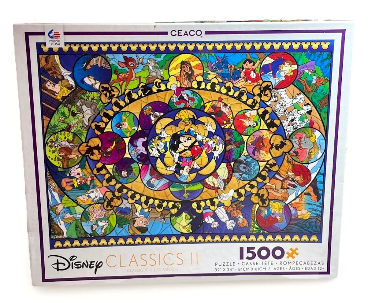 2019 Disney Stained Glass Classics II Ceaco 1500 Piece Jigsaw Puzzle 32” x 24”