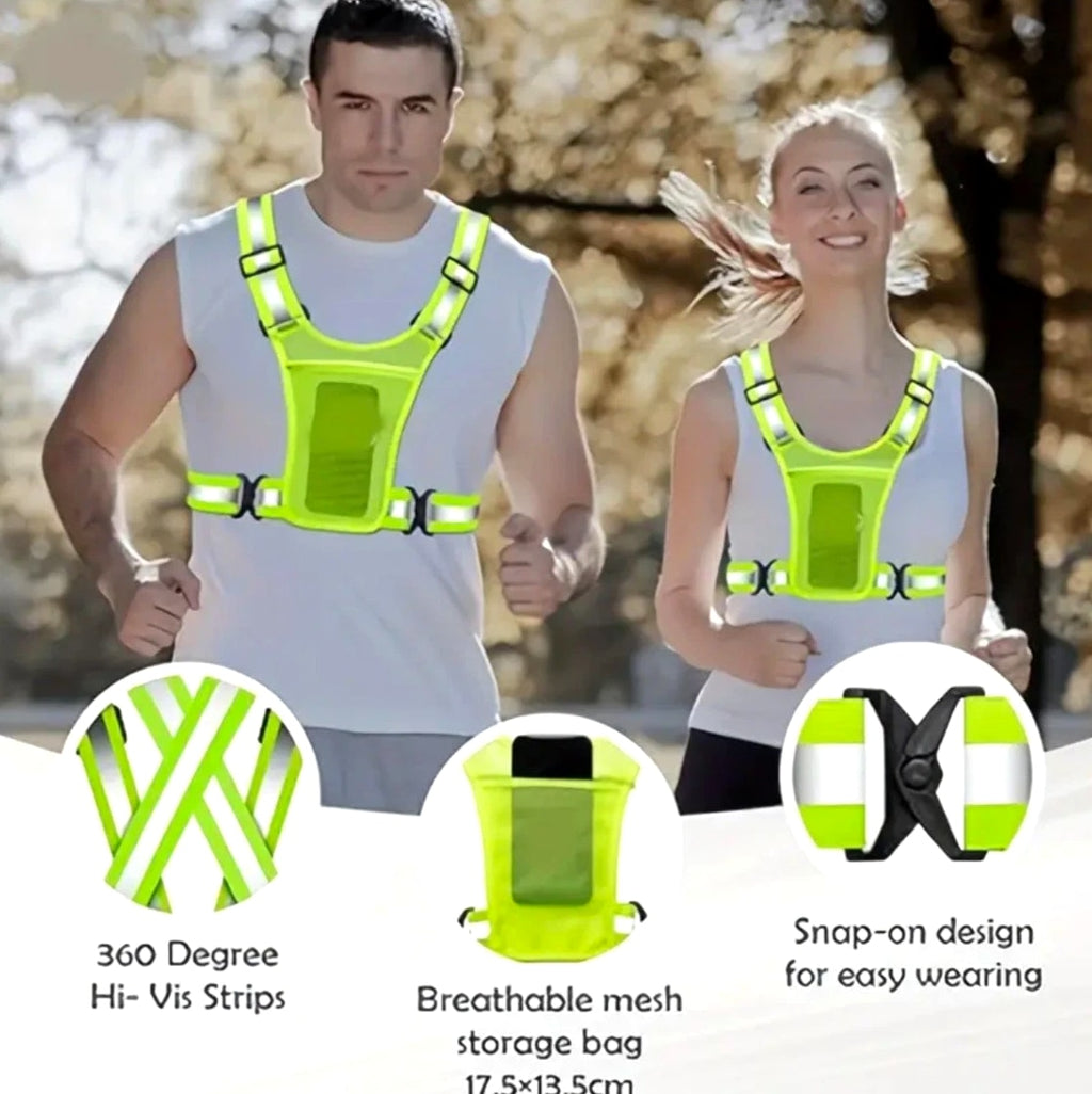 2 Pack Reflective Running Vest With Bracelets and Phone Holder- Safety Gear