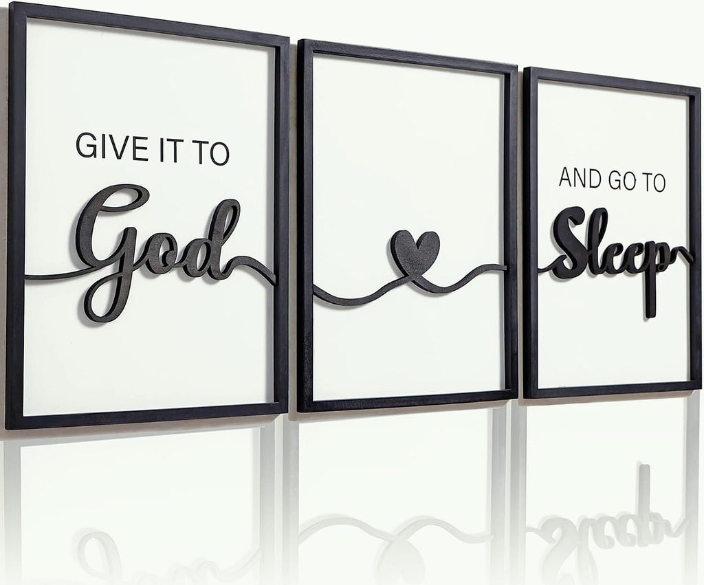 KIOSSUT 3D Wood Give it to God and Go to Sleep Wall Sign Set
