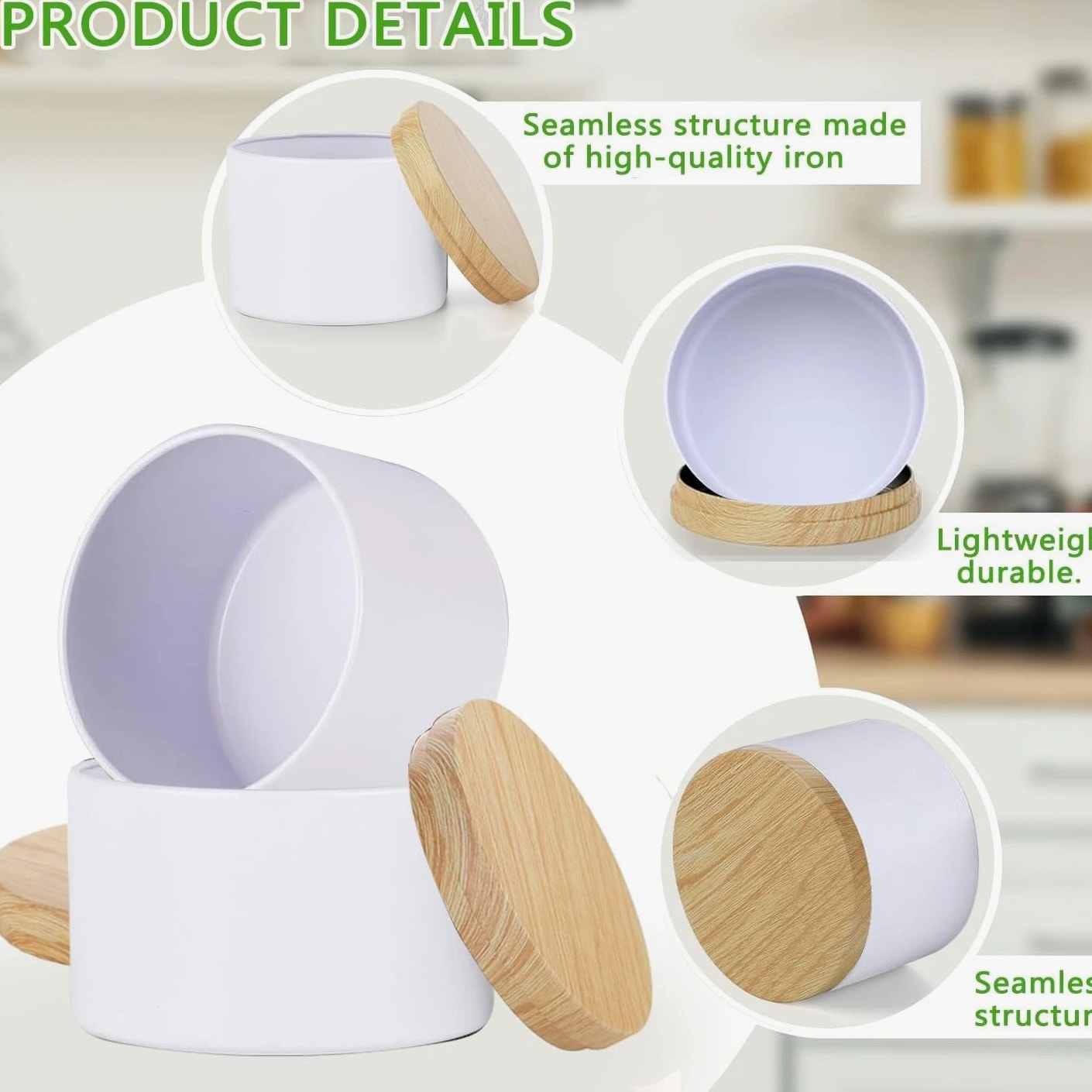 24 Pcs 4oz White Candle Tins With Wood Grain Lids, Matte Jars for Candle Making