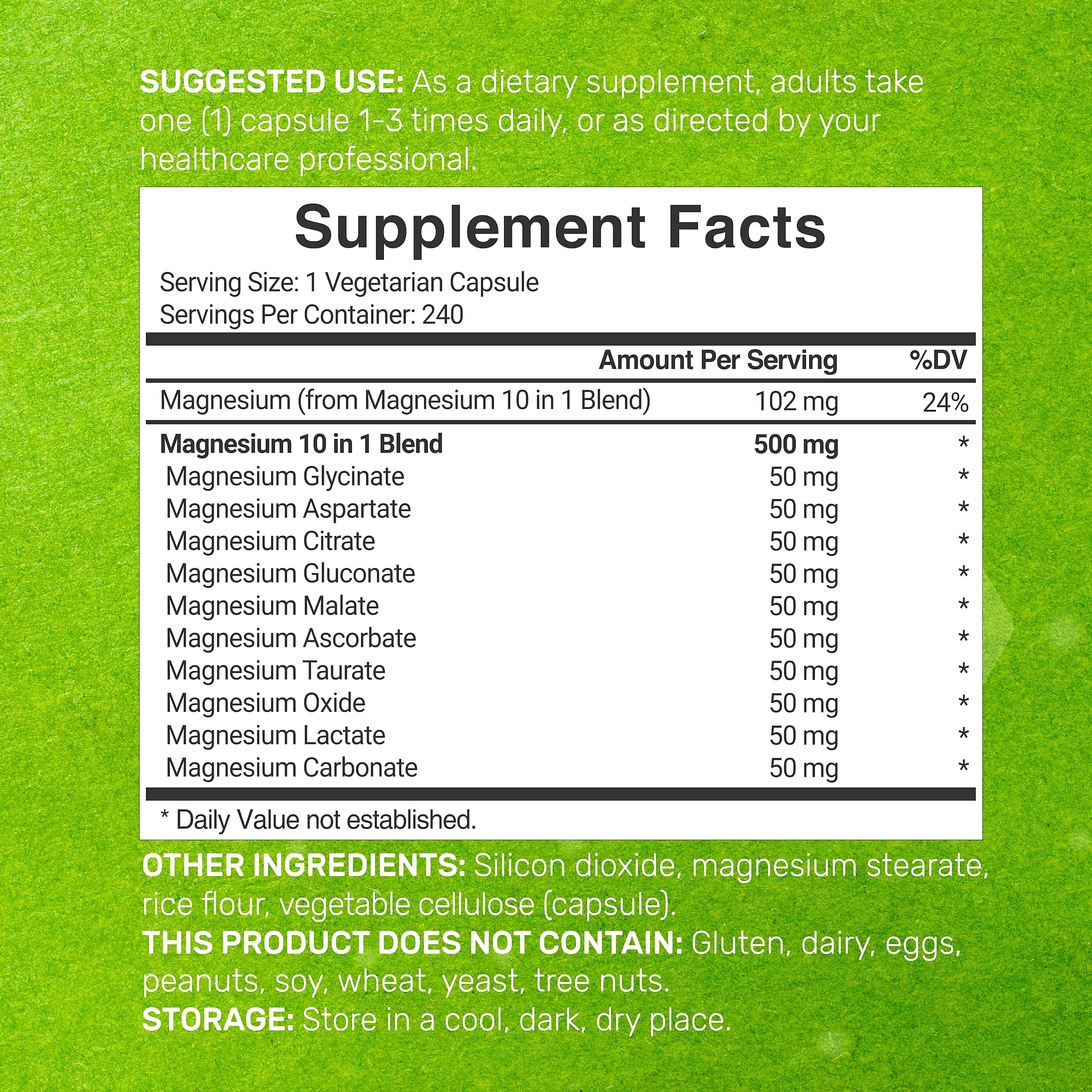 DEAL SUPPLEMENT Magnesium Complex 500mg, 240 Veggie Capsules