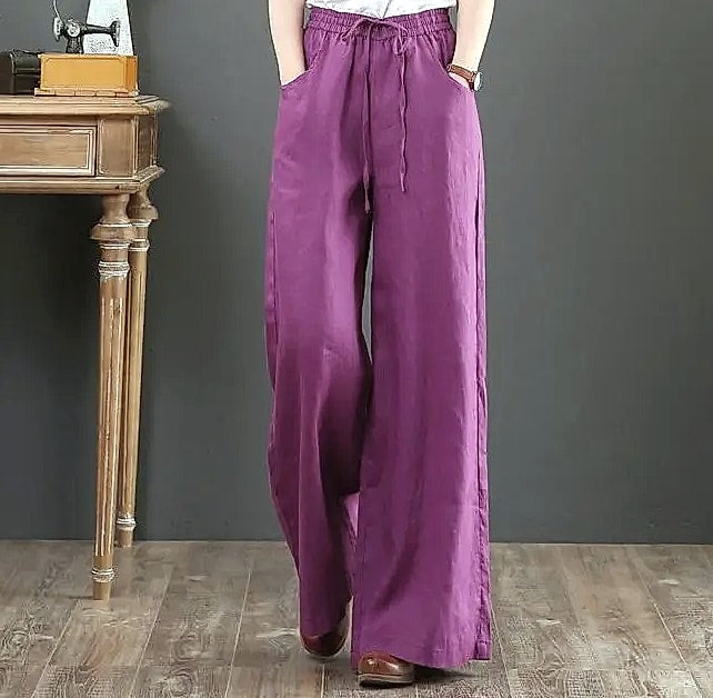 Careaymade Women's Wide Leg Pants Cotton Linen Casual