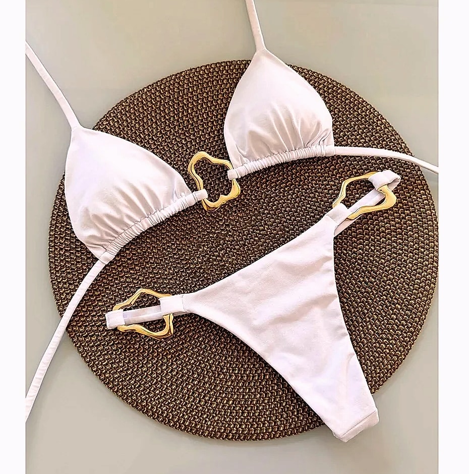 Lace-up Solid Color Two-piece Bikini Swimsuit for Women
