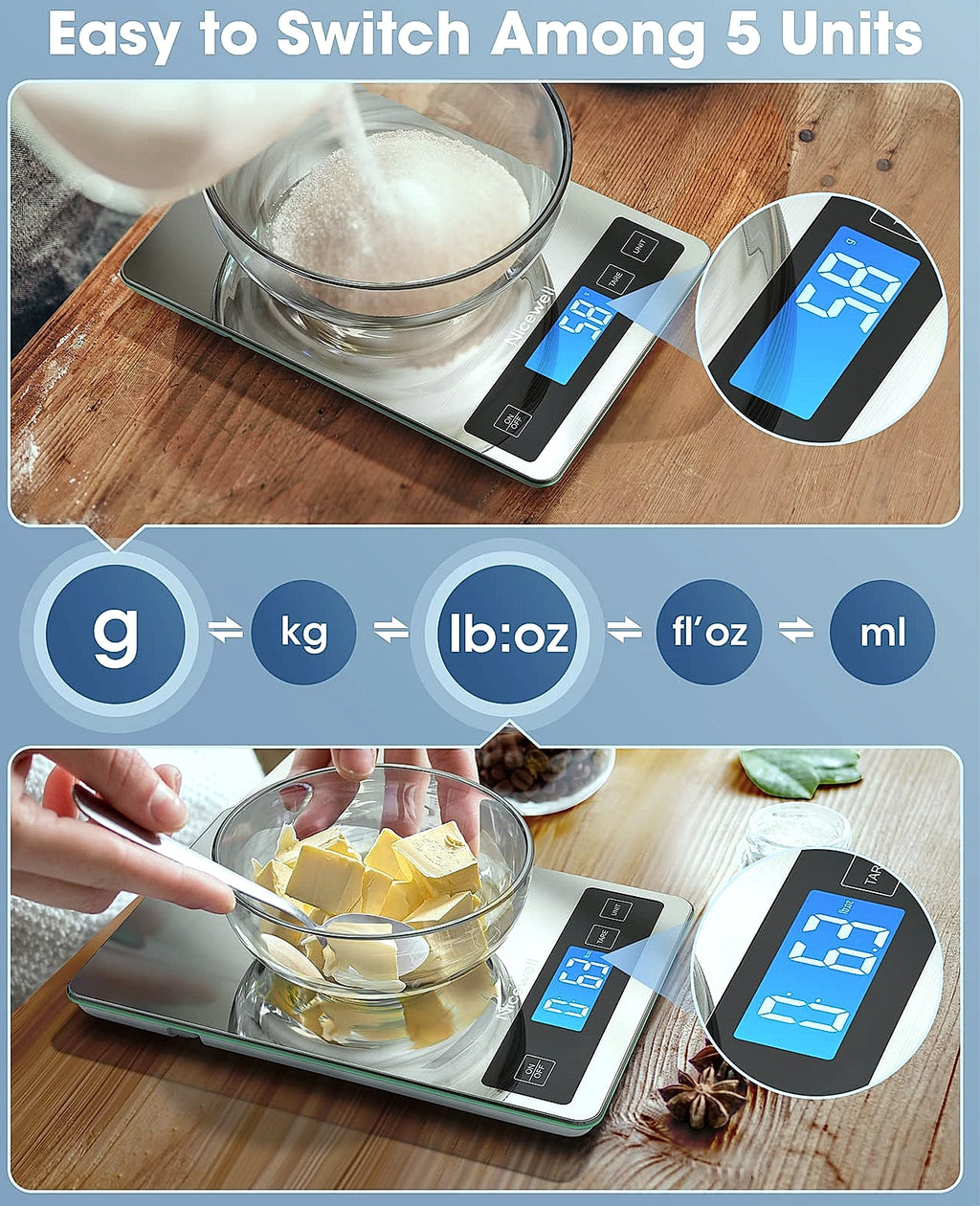 Nicewell 22lb Digital Kitchen Scale Grams and Ounces