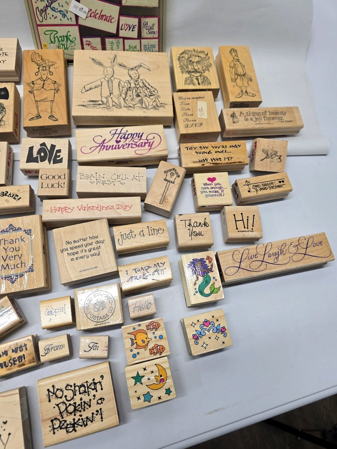 Lot Of 94 Vintage And Modern Wooden And Rubber Ink Stamps Arts Crafts