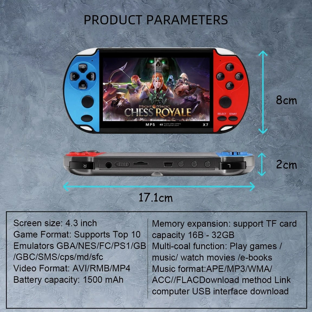 X7 Handheld Game Console IPS Screen Video Game Player HD Game Console 4.3Inch