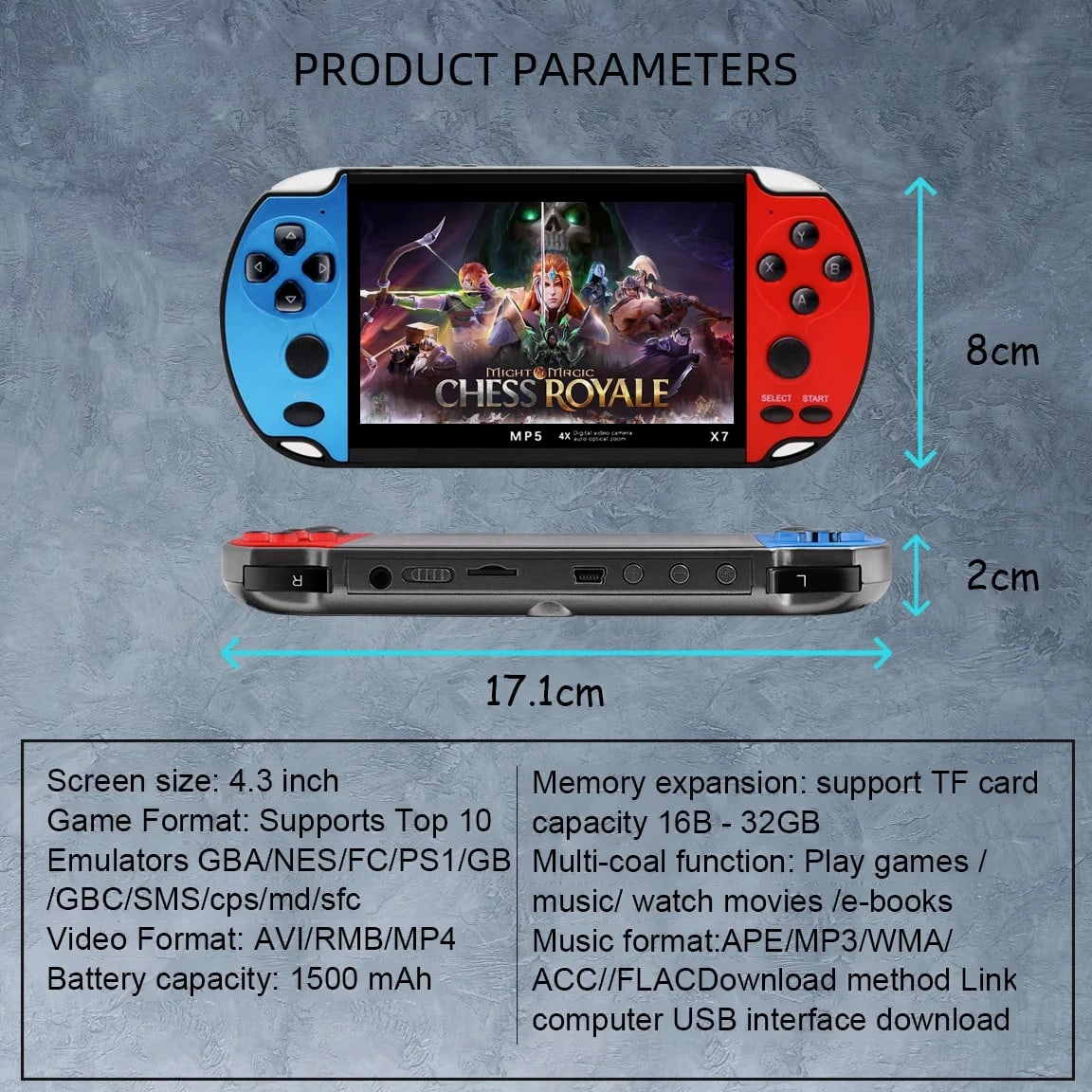 X7 Handheld Game Console IPS Screen Video Game Player HD Game Console 4.3Inch
