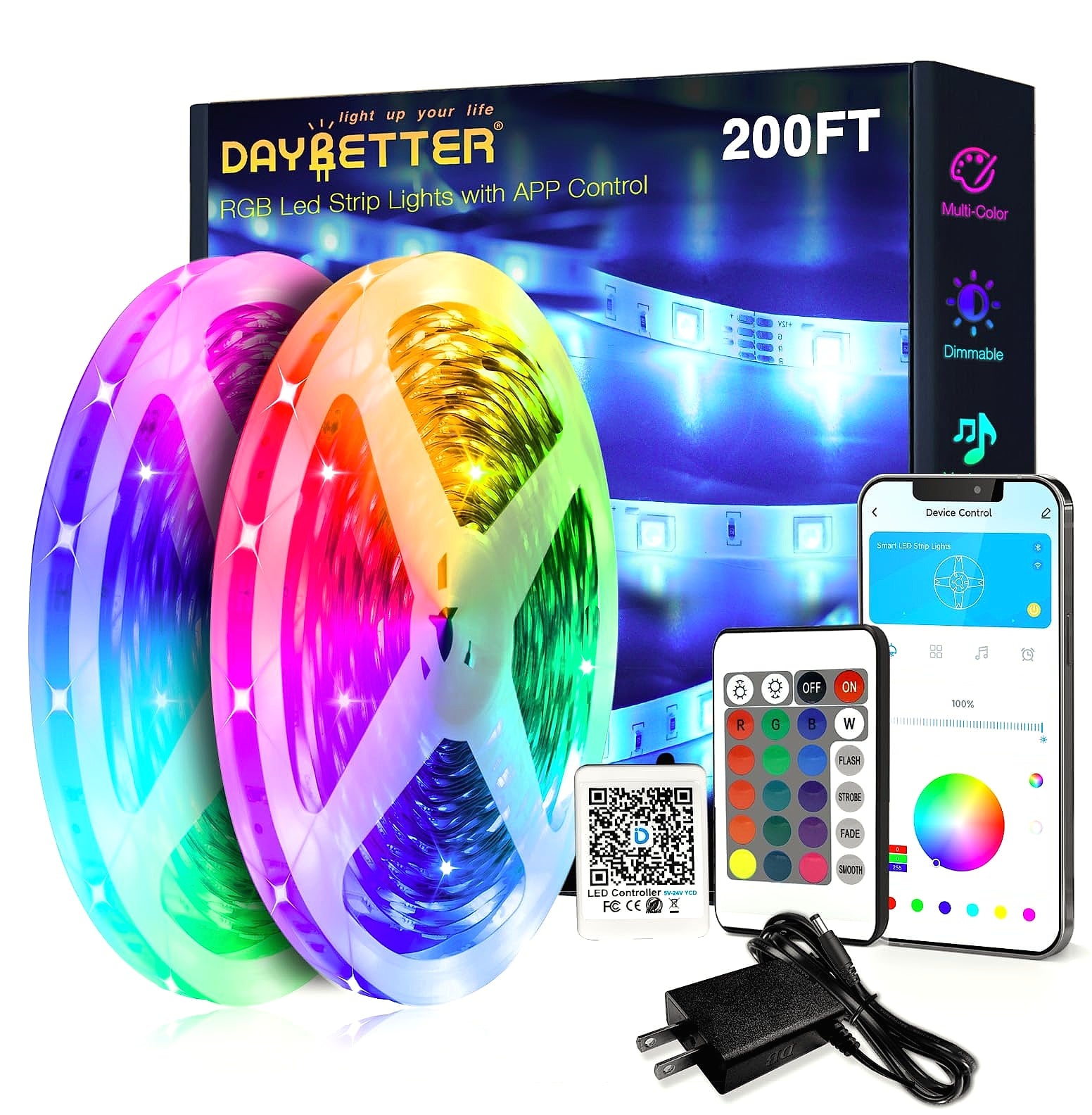 DAYBETTER LED Strip Lights 110ft Smart RGB Music Sync with App Control