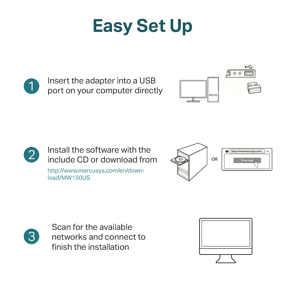 Mercusys MW150US WiFi USB Nano Adapter 150 Mbps
