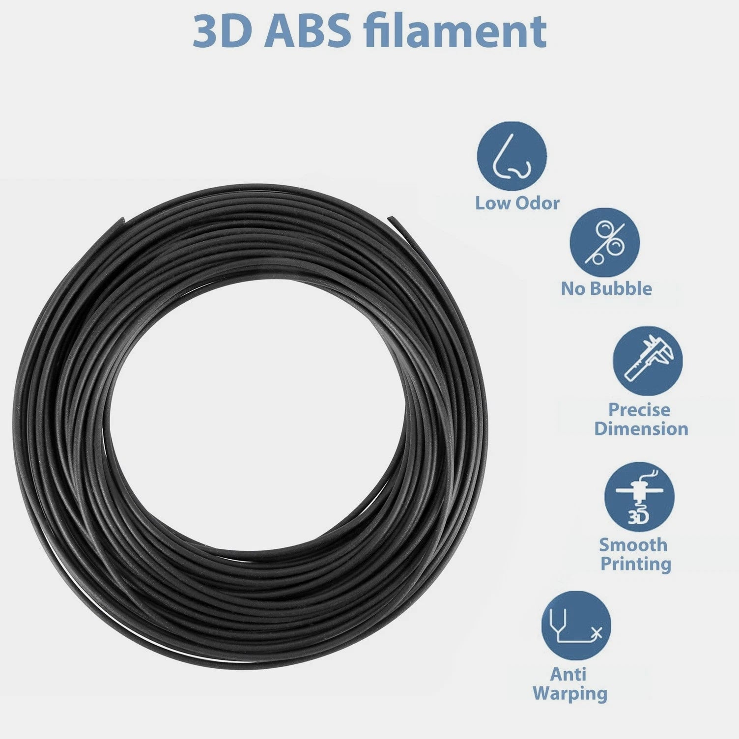 10M ABS 3D 1.75mm Printer Filament for 3D Scribble Pen Printers - Black Y5J8