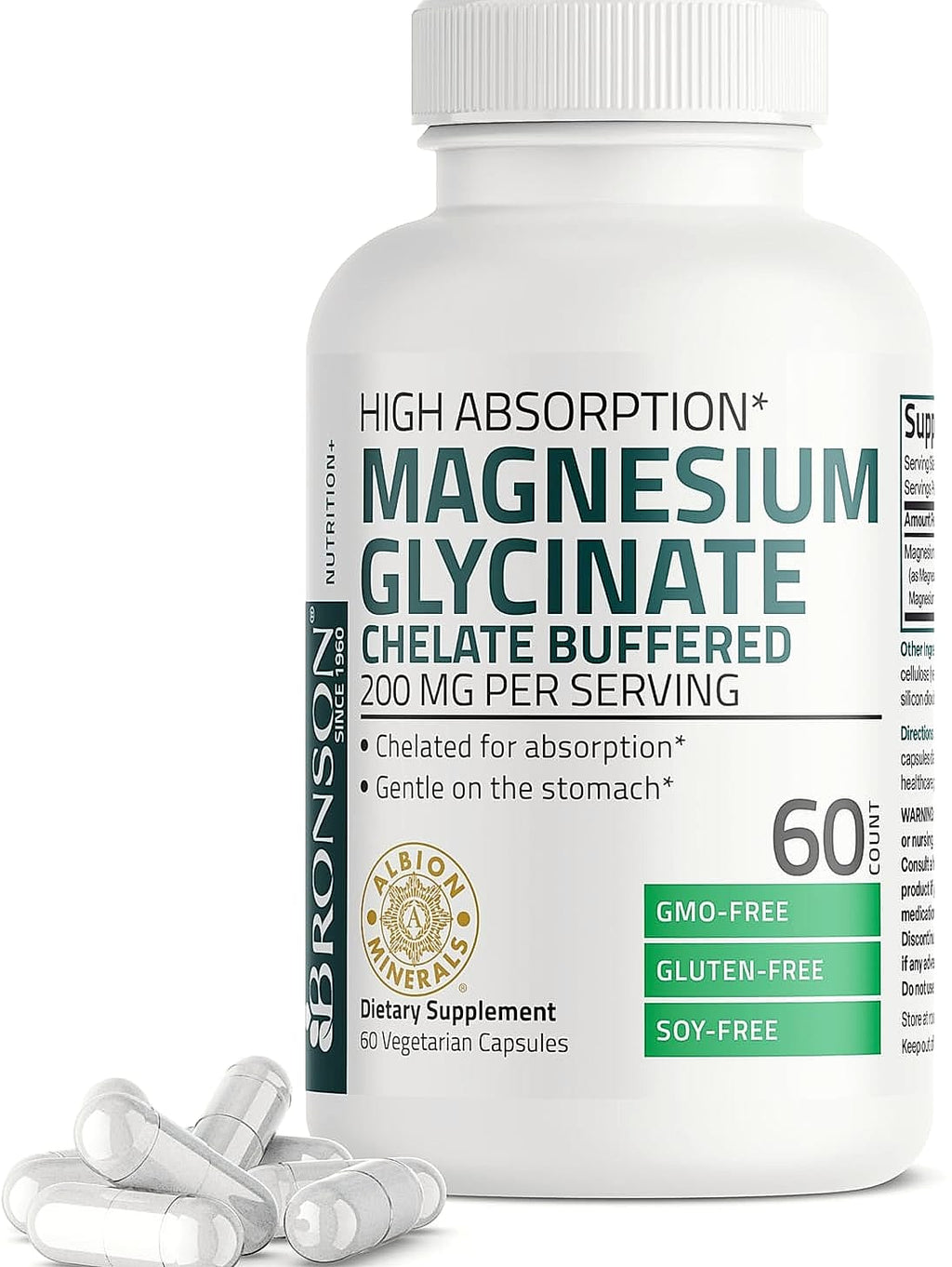 Bronson Magnesium Glycinate 200mg Chelated Capsules