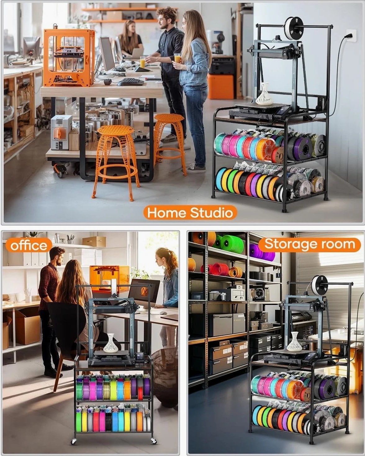 3D Printer Rack with Rolling Wheels, Filament Organizer for Garage & Workshop