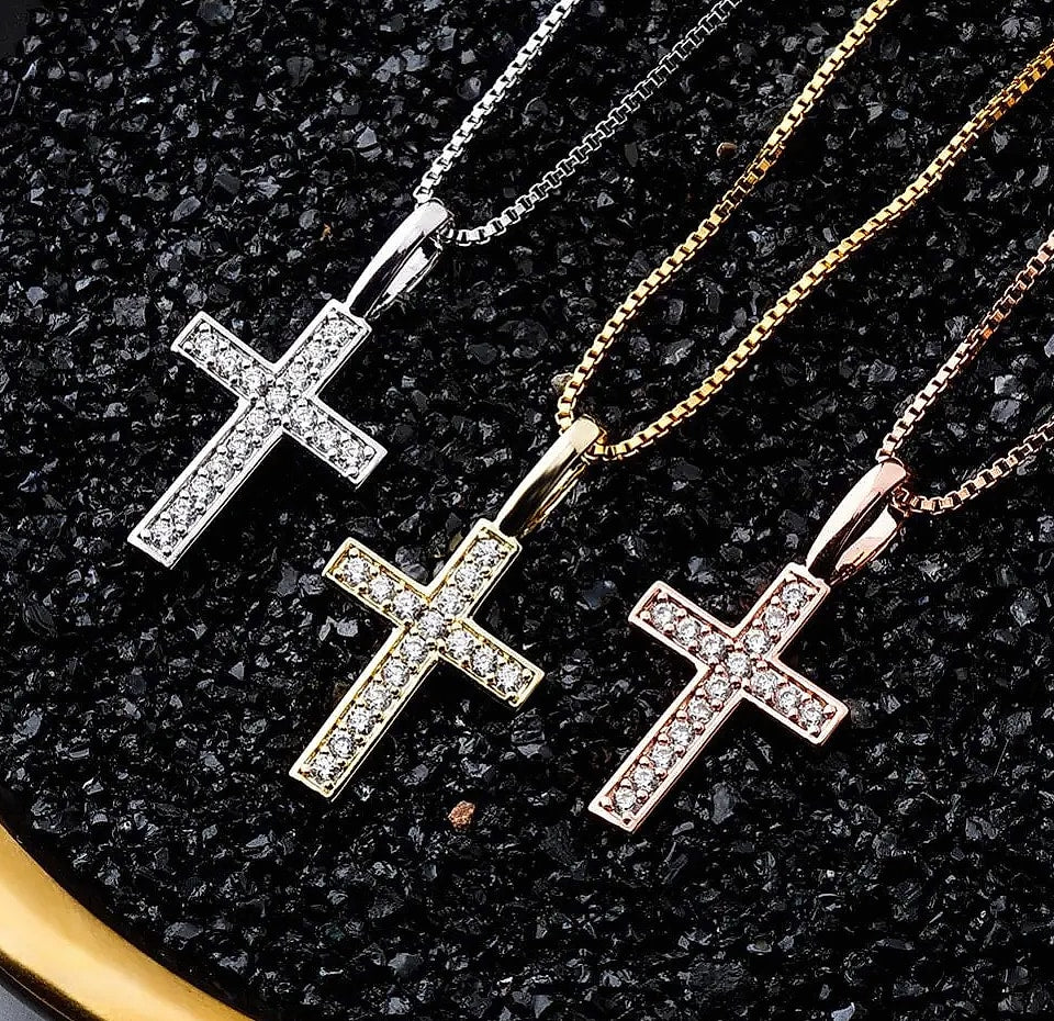 TOPGRILLZ 925 Sterling Silver Ice Zircon Cross Pendant