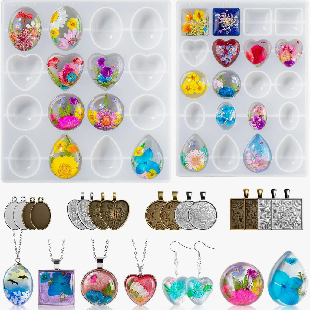 Cabochon Gems Resin Molds, 36 Cavities UV Resin Jewelry Making Kit with 16 PC...