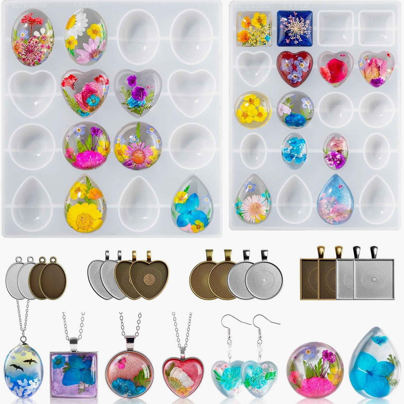 Cabochon Gems Resin Molds, 36 Cavities UV Resin Jewelry Making Kit with 16 PC...