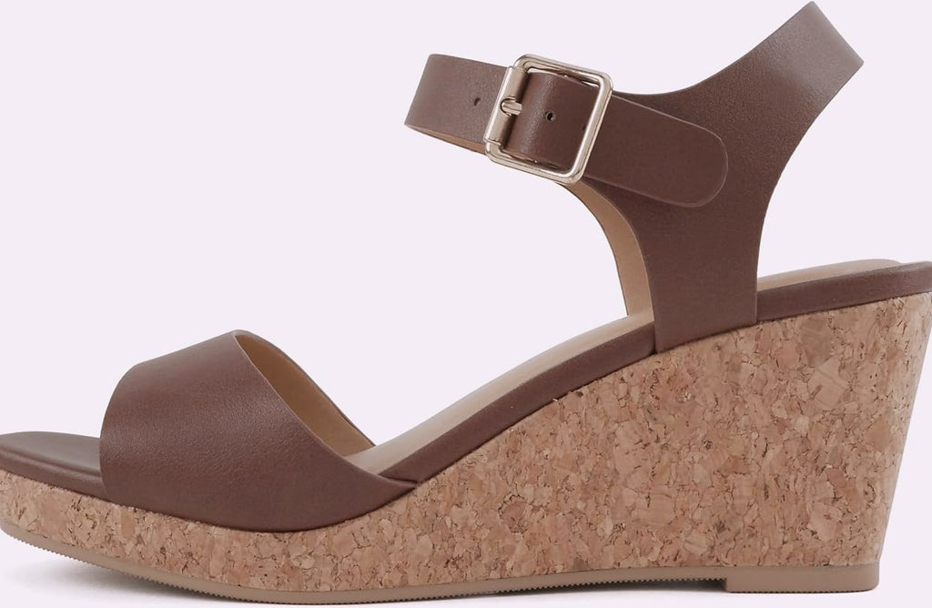 Soda Maple Women's Square Toe Wedge Sandal with Ankle Strap