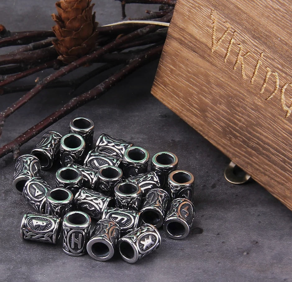 Vikings Jewelry Stainless Steel 24pc Rune Beads Charms