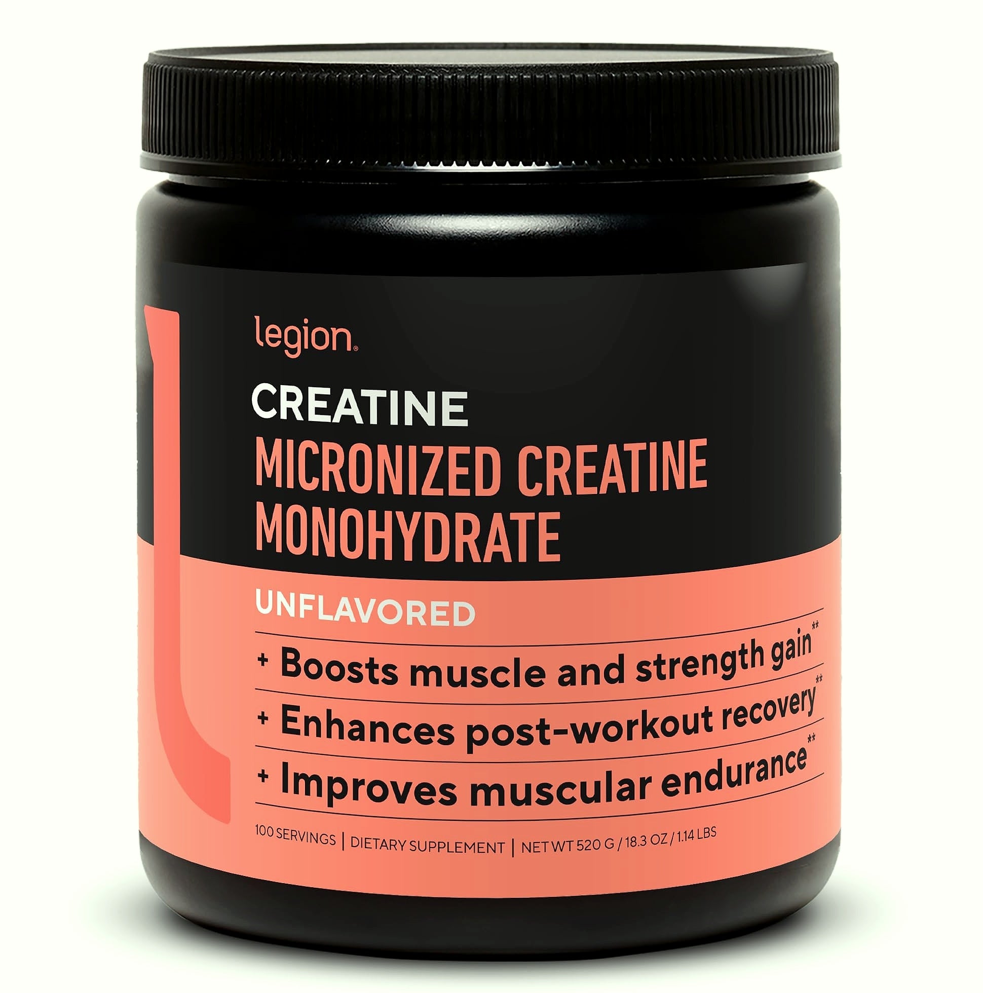 LEGION Micronized Creatine Monohydrate Powder, 100 Servings