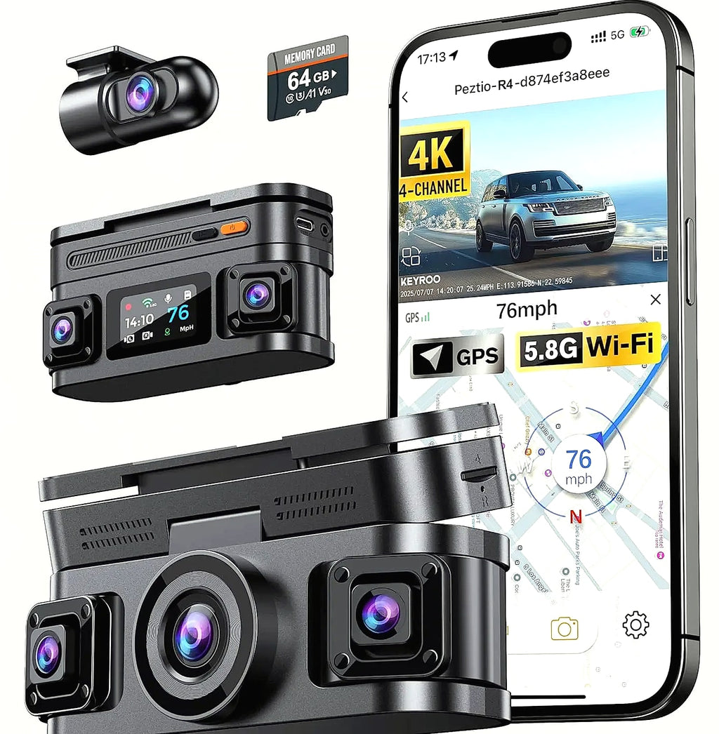 4K 360 Degree Dash Cam with GPS, WiFi, and Parking Mode