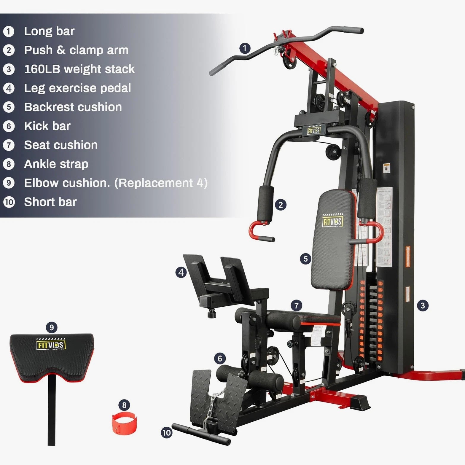 Fitvids Home Gym Equipment, 160lb Weight Stack, Full Body Workout Machine