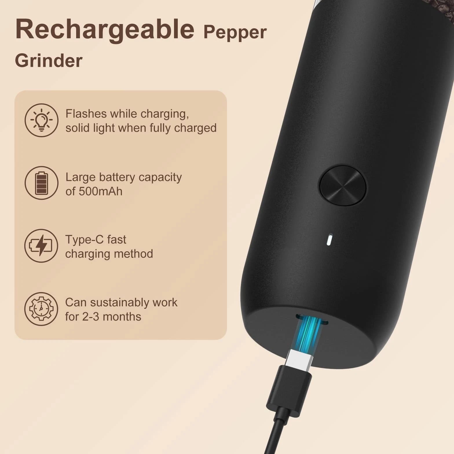 Electric Salt and Pepper Grinder Set - 2 Pack Rechargeable Salt & Pepper Mill